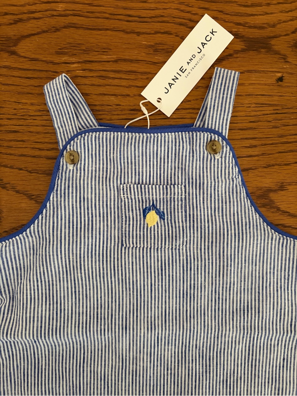 NWT Janie and Jack Blue and White Striped Baby Suspenders with Lemon Accent